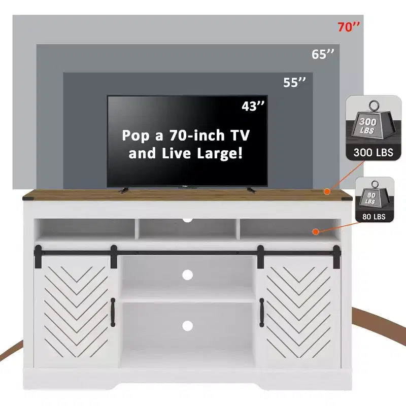 Mobile TV in Stile Rustico con Anta Scorrevole a Fienile per TV fino a 65", Console Media Alta 86 cm