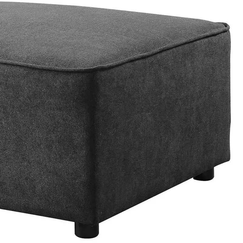 Poggiapiedi imbottito da 84 cm in tessuto grigio con gambe in legno, accento moderno per soggiorno
