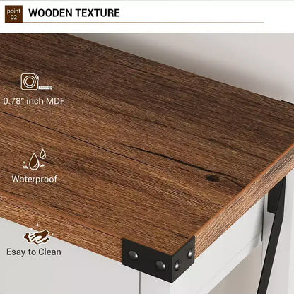Tavolo Consolle Rustico a 2 Ripiani con Cassetti per Ingresso/Soggiorno, MDF e Gambe in Legno