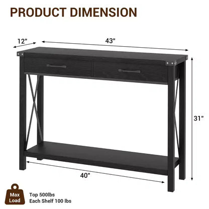 Tavolo Consolle Rustico a 2 Ripiani con Cassetti per Ingresso/Soggiorno, MDF e Gambe in Legno