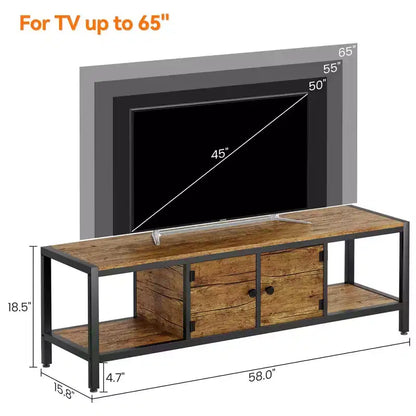 Mobile TV per TV fino a 65 pollici, Tavolino Porta TV Grande con 2 Vani Chiusi e Scomparti Aperti, Mobile Soggiorno in Legno con Piedini