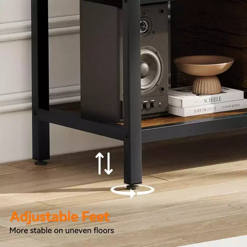 Mobile TV per TV fino a 65 pollici, Tavolino Porta TV Grande con 2 Vani Chiusi e Scomparti Aperti, Mobile Soggiorno in Legno con Piedini