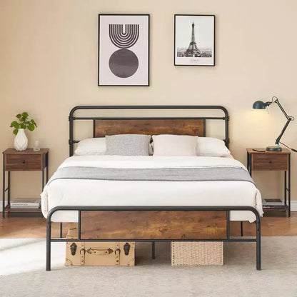 Telaio letto king-size con testiera, base letto in metallo di alta qualità con doghe in acciaio, funzionamento silenzioso, facile montaggio, non richiede rete a molle.
