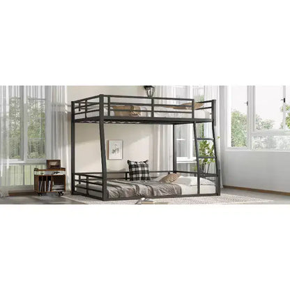 Letto a castello in metallo Full XL sopra Queen per adulti e ragazzi, resistente, con ringhiere di protezione, silenzioso, nero