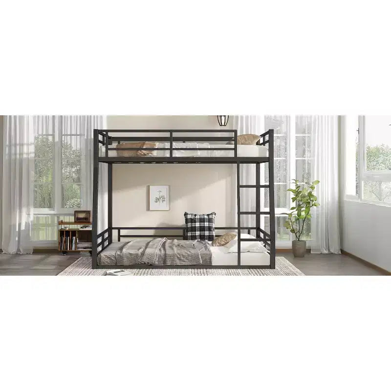 Letto a castello in metallo Full XL sopra Queen per adulti e ragazzi, resistente, con ringhiere di protezione, silenzioso, nero