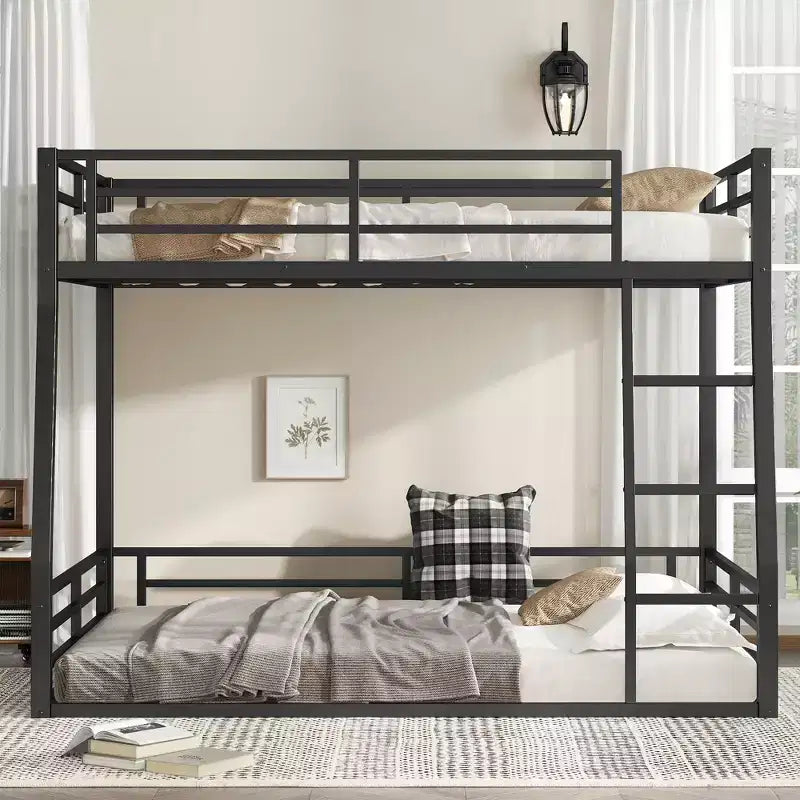 Letto a castello in metallo Full XL sopra Queen per adulti e ragazzi, resistente, con ringhiere di protezione, silenzioso, nero