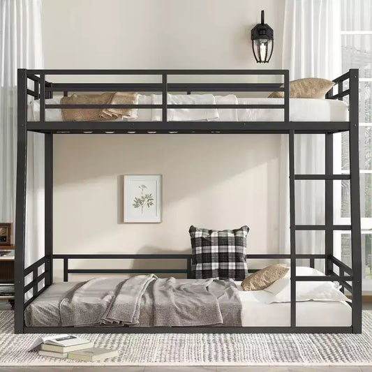 Letto a castello in metallo Full XL sopra Queen per adulti e ragazzi, resistente, con ringhiere di protezione, silenzioso, nero