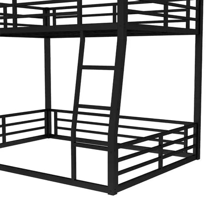Letto a castello in metallo Full XL sopra Queen per adulti e ragazzi, resistente, con ringhiere di protezione, silenzioso, nero