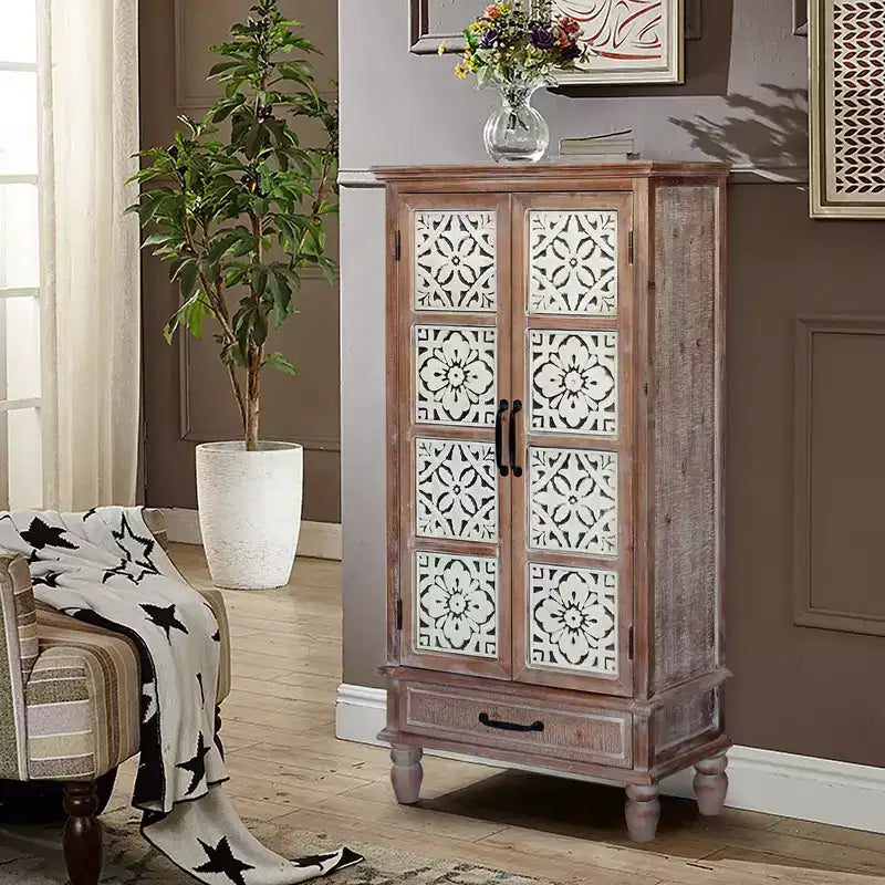 Credenza rustica in legno di abete con 2 ante e 1 cassetto, 70 cm