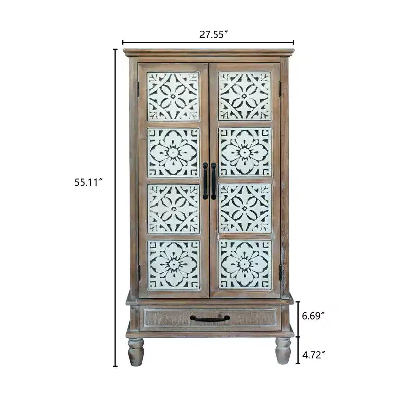 Credenza rustica in legno di abete con 2 ante e 1 cassetto, 70 cm