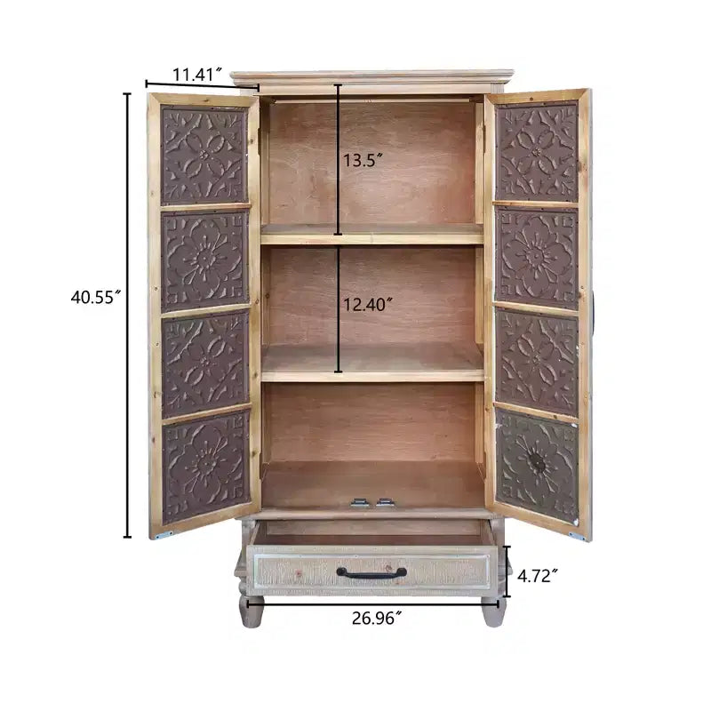Credenza rustica in legno di abete con 2 ante e 1 cassetto, 70 cm