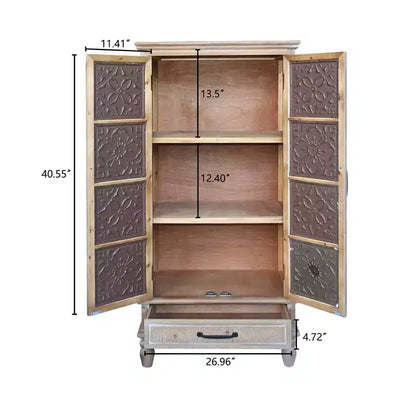 Credenza rustica in legno di abete con 2 ante e 1 cassetto, 70 cm