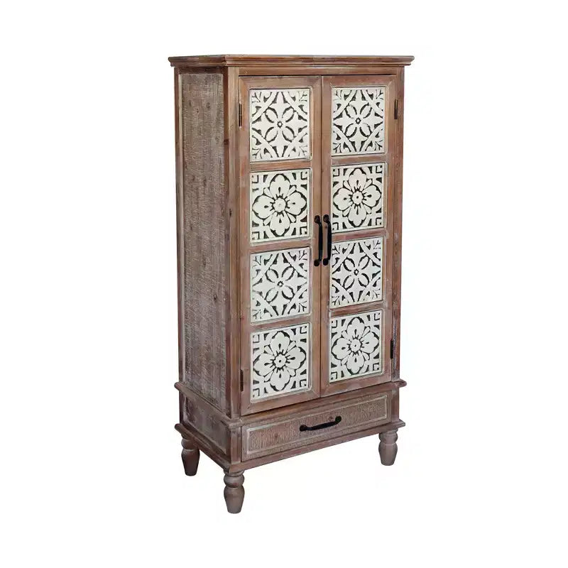 Credenza rustica in legno di abete con 2 ante e 1 cassetto, 70 cm