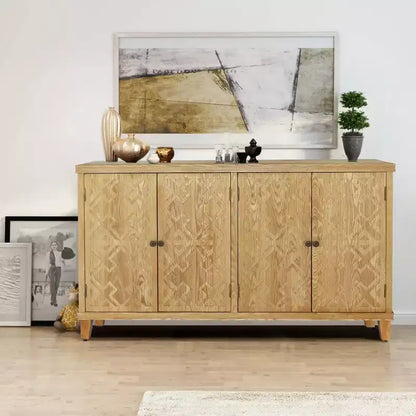 Credenza Rustica in Legno di Abete da 150 cm con 4 Ante, per Soggiorno e Ingresso
