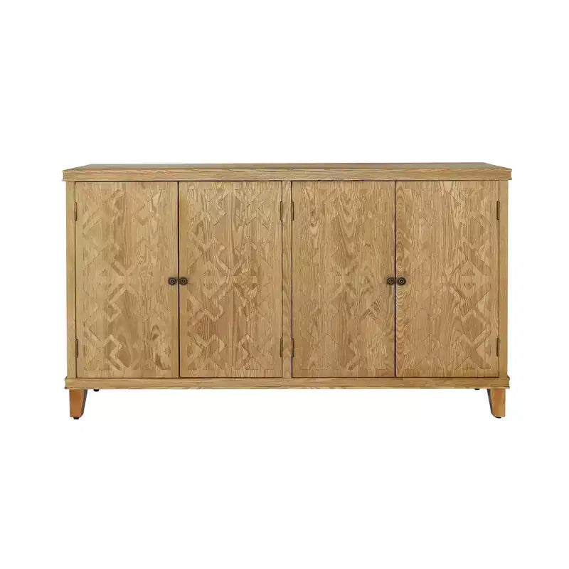 Credenza Rustica in Legno di Abete da 150 cm con 4 Ante, per Soggiorno e Ingresso