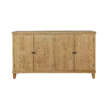Credenza Rustica in Legno di Abete da 150 cm con 4 Ante, per Soggiorno e Ingresso