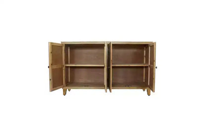 Credenza Rustica in Legno di Abete da 150 cm con 4 Ante, per Soggiorno e Ingresso