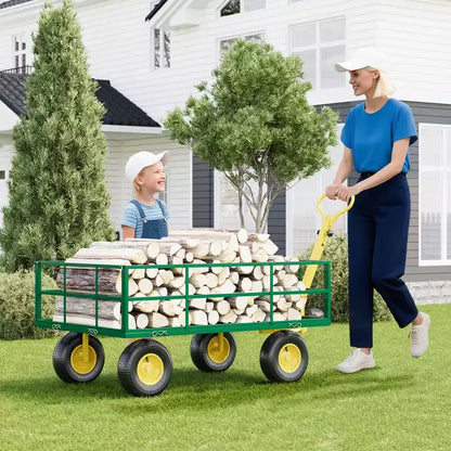 Carrello in acciaio per impieghi gravosi con maniglia girevole a 180° versatile, sponde rimovibili e ruote da 10 pollici per l'uso in cucina o in giardino