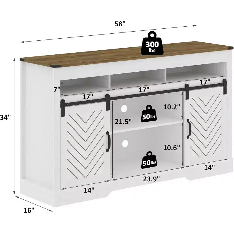 Mobile TV in Stile Rustico con Anta Scorrevole a Fienile per TV fino a 65", Console Media Alta 86 cm