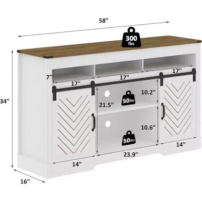 Mobile TV in Stile Rustico con Anta Scorrevole a Fienile per TV fino a 65", Console Media Alta 86 cm