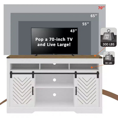 Mobile TV in Stile Rustico con Anta Scorrevole a Fienile per TV fino a 65", Console Media Alta 86 cm