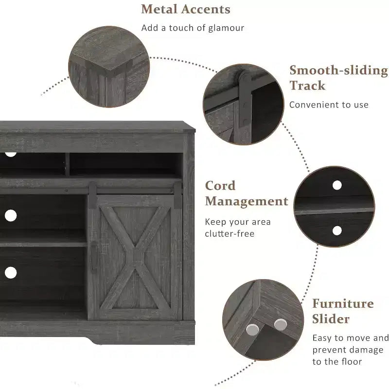 Mobile TV in Stile Rustico con Anta Scorrevole a Fienile per TV fino a 65", Console Media Alta 86 cm