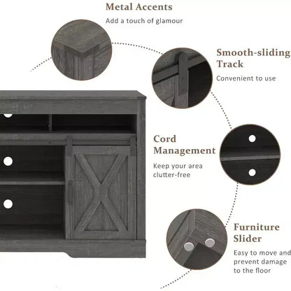 Mobile TV in Stile Rustico con Anta Scorrevole a Fienile per TV fino a 65", Console Media Alta 86 cm
