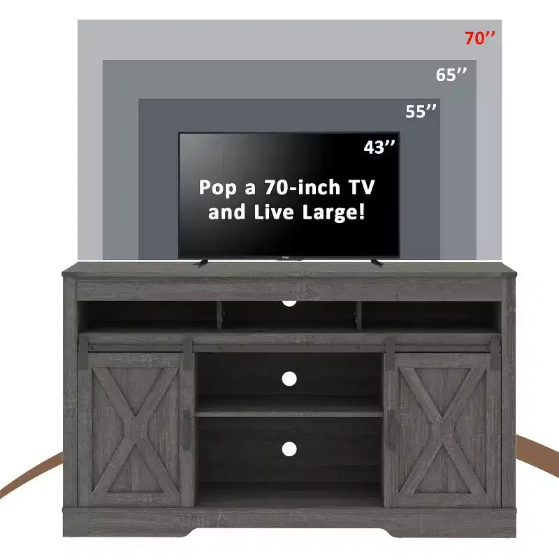 Mobile TV in Stile Rustico con Anta Scorrevole a Fienile per TV fino a 65", Console Media Alta 86 cm