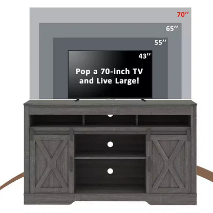 Mobile TV in Stile Rustico con Anta Scorrevole a Fienile per TV fino a 65", Console Media Alta 86 cm