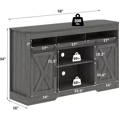 Mobile TV in Stile Rustico con Anta Scorrevole a Fienile per TV fino a 65", Console Media Alta 86 cm