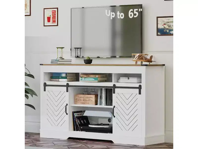 Mobile TV in Stile Rustico con Anta Scorrevole a Fienile per TV fino a 65", Console Media Alta 86 cm