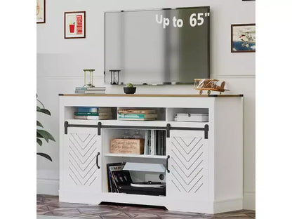 Mobile TV in Stile Rustico con Anta Scorrevole a Fienile per TV fino a 65", Console Media Alta 86 cm