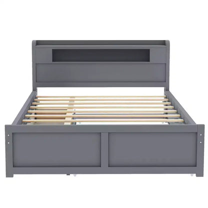Letto a piattaforma Queen Size con letto estraibile, letto a piattaforma in legno con 2 cassetti portaoggetti e luce a LED