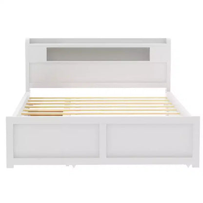 Letto a piattaforma Queen Size con letto estraibile, letto a piattaforma in legno con 2 cassetti portaoggetti e luce a LED
