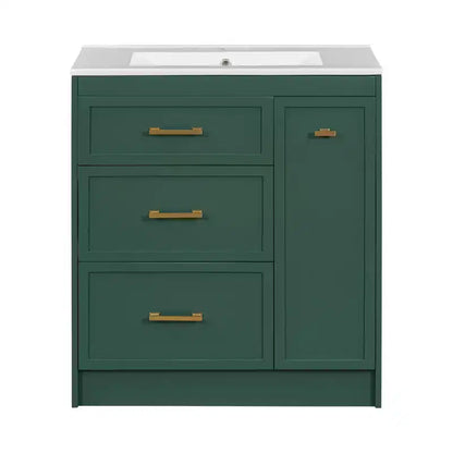 Mobiletto da bagno da 76 cm con lavello incorporato e cassetti salvaspazio, di colore verde