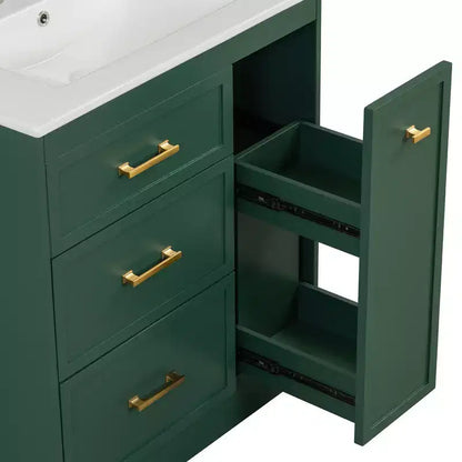 Mobiletto da bagno da 76 cm con lavello incorporato e cassetti salvaspazio, di colore verde