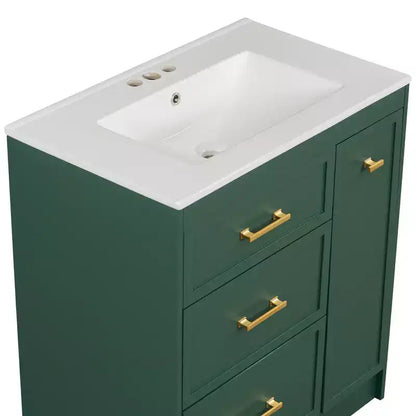 Mobiletto da bagno da 76 cm con lavello incorporato e cassetti salvaspazio, di colore verde