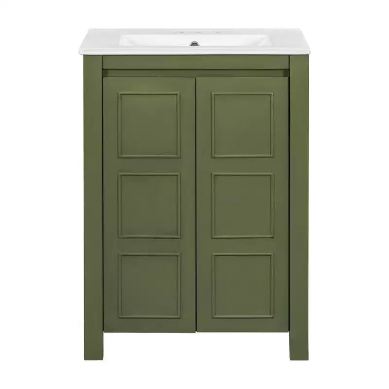 Mobile bagno piccolo 60 cm con ante a chiusura ammortizzata, Mobiletti bagno autoportanti con ripiano regolabile, Verde Oliva