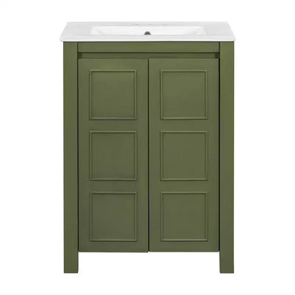 Mobile bagno piccolo 60 cm con ante a chiusura ammortizzata, Mobiletti bagno autoportanti con ripiano regolabile, Verde Oliva