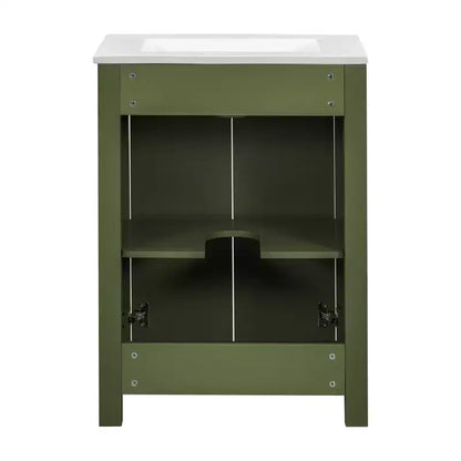 Mobile bagno piccolo 60 cm con ante a chiusura ammortizzata, Mobiletti bagno autoportanti con ripiano regolabile, Verde Oliva