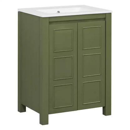 Mobile bagno piccolo 60 cm con ante a chiusura ammortizzata, Mobiletti bagno autoportanti con ripiano regolabile, Verde Oliva