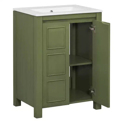 Mobile bagno piccolo 60 cm con ante a chiusura ammortizzata, Mobiletti bagno autoportanti con ripiano regolabile, Verde Oliva