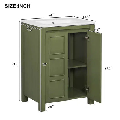 Mobile bagno piccolo 60 cm con ante a chiusura ammortizzata, Mobiletti bagno autoportanti con ripiano regolabile, Verde Oliva