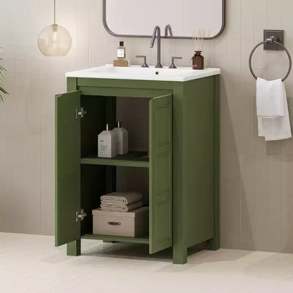 Mobile bagno piccolo 60 cm con ante a chiusura ammortizzata, Mobiletti bagno autoportanti con ripiano regolabile, Verde Oliva