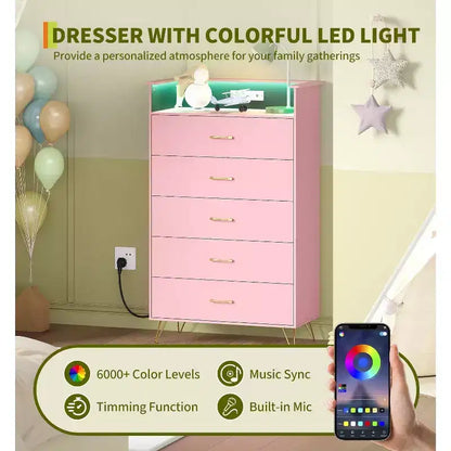 Comò alto moderno a 5 cassetti per camera da letto, cassettiera in legno con guide a chiusura silenziosa, organizer da ingresso bianco resistente all'acqua