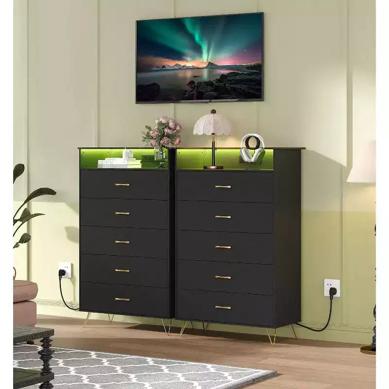 Comò alto moderno a 5 cassetti per camera da letto, cassettiera in legno con guide a chiusura silenziosa, organizer da ingresso bianco resistente all'acqua
