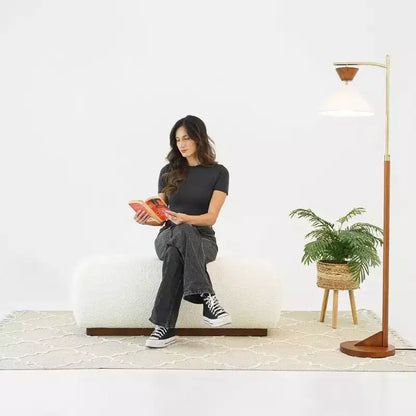Panca ottomana Bouclé morbida da 120 cm, complemento d'arredo moderno di metà secolo per soggiorno, fondo letto, avorio
