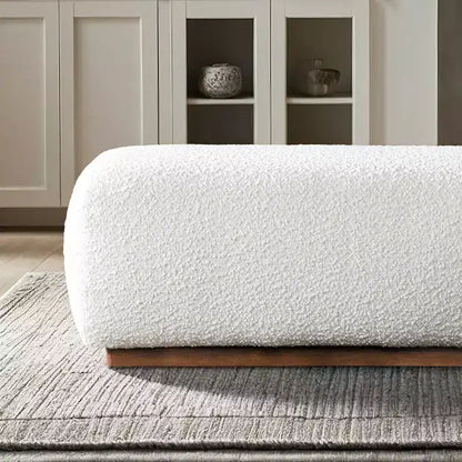 Panca ottomana Bouclé morbida da 120 cm, complemento d'arredo moderno di metà secolo per soggiorno, fondo letto, avorio