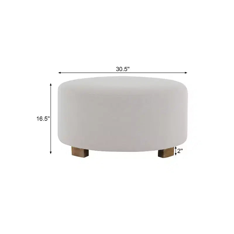 Poggiapiedi Pouf Rotondo da 30,5" con Gambe in Legno di Gomma, Cuscinetti Antiscivolo, Moderno Minimalista