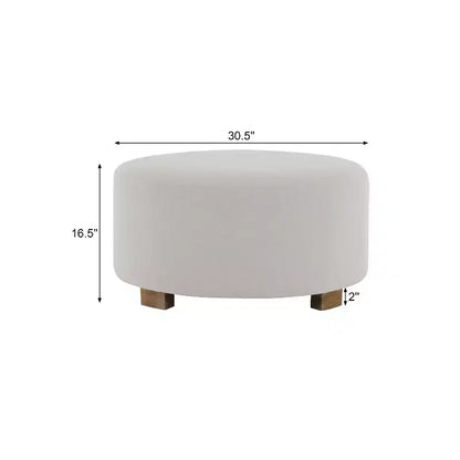 Poggiapiedi Pouf Rotondo da 30,5" con Gambe in Legno di Gomma, Cuscinetti Antiscivolo, Moderno Minimalista